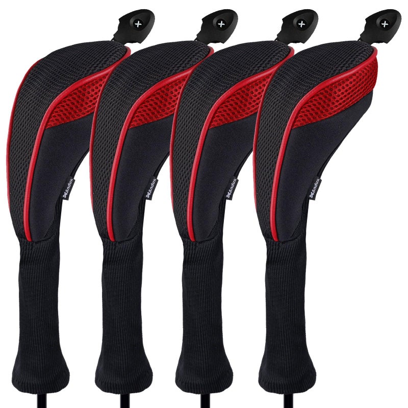 Andux 4 Pack Long Neck Golf Hybrid Club Head Covers Dial No. Tag CTMT-01 Black/Red - Image 1